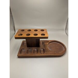 VTG Walnut Decatur Deco Tobacco 8 Pipe Stand Holder Rack w/Aztec Glass Humidor